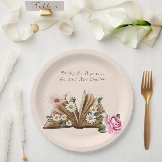 Neues Kapitel beginnt Seite umblättern Floral Pappteller (Hochzeit)
