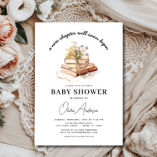 Neues Kapitel beginnt Wildblume Book Baby Shower Einladung