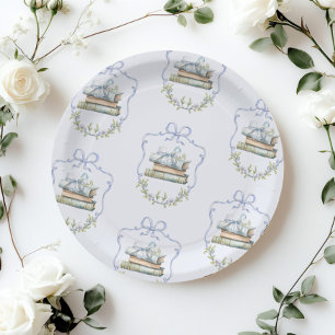 Neues Kapitel Blaue Schleife Vintage Babydusche Pappteller