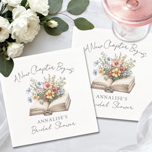 Neues Kapitel Blumenbuch Brautdusche Serviette