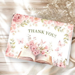 Neues Kapitel Buch Baby Shower Rosa Gefaltete Dank Dankeskarte