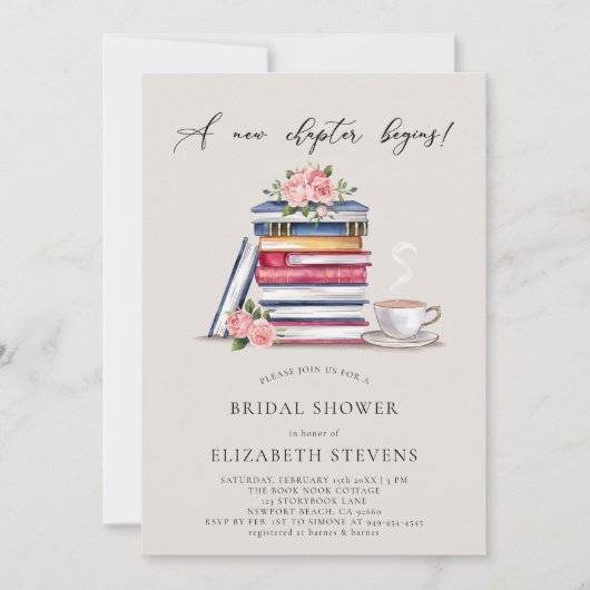 Neues Kapitel Buch Lover Bookworm Ecru Brautparty Einladung (Vorderseite)