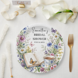 Neues Kapitel Buch Schmetterling Blumen Hochzeitsd Pappteller