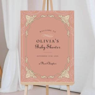 Neues Kapitel Buchbibliothek Babydusche Begrüßungs Poster