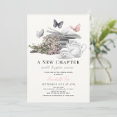 Neues Kapitel Buttefly Tee Party Brautparty Einladung (Stehend Vorderseite)