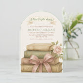 Neues Kapitel erwartet Books Stack Arch Baby Dusch Einladung (Stehend Vorderseite)