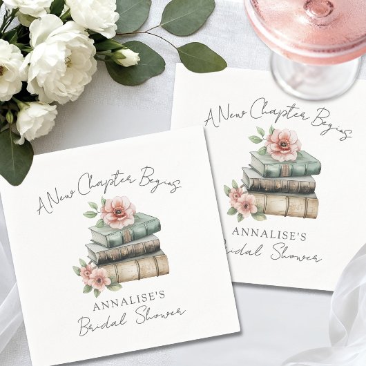 Neues Kapitel Florales Buch Brautparty Serviette