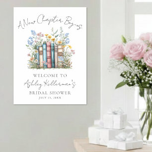 Neues Kapitel Florales Buch Brautparty Willkommens Poster