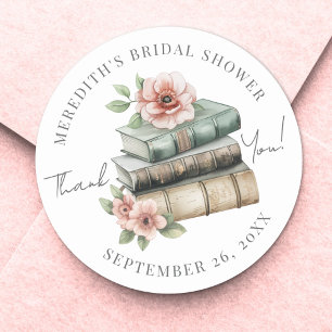 Neues Kapitel Florales Buch Danksagung Hochzeitssh Runder Aufkleber