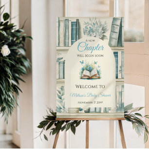 Neues Kapitel Jungen Bibliothek Buch Baby Shower W Poster
