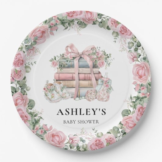 Neues Kapitel Pink Bow Bläschen Baby Dusche Pappteller (Vorderseite)
