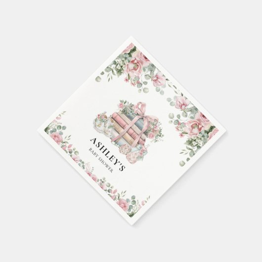 Neues Kapitel Pink Bow Bläschen Baby Dusche Serviette (Ecke)