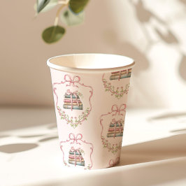 Neues Kapitel Rosa Band Bogen Vintage Babydusche Pappbecher