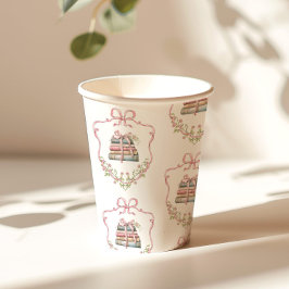 Neues Kapitel Rosa Band Bogen Vintage Babydusche Pappbecher