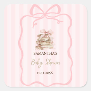 Neues Kapitel Rosa Bogen Streifen Baby Shower Quadratischer Aufkleber