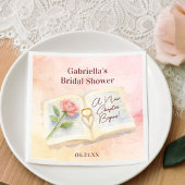 Neues Kapitel Rosa Buch und Ring Brautparty Serviette