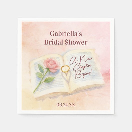 Neues Kapitel Rosa Buch und Ring Brautparty Serviette (Vorderseite)