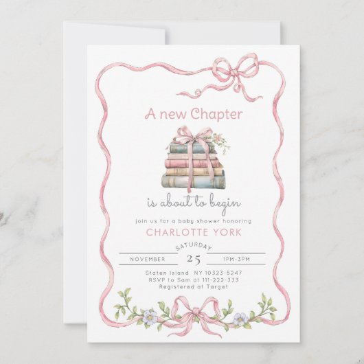 Neues Kapitel Rosa Foto QR-Code Kinderdusche Einladung (Vorderseite)