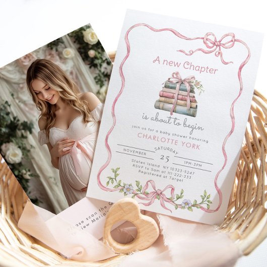 Neues Kapitel Rosa Foto QR-Code Kinderdusche Einladung