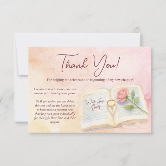 Neues Kapitel Rose & Ring Heart Brautparty Dankeskarte (Vorderseite)