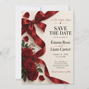 Neues Kapitel Roter Bogen Rose Save the Date Einladung