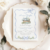 Neues Kapitel Storybook Blue Bow Baby Dusche Einladung