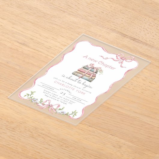 Neues Kapitel Storybook Pink Bow Babydusche Acryleinladungen (Ablage )