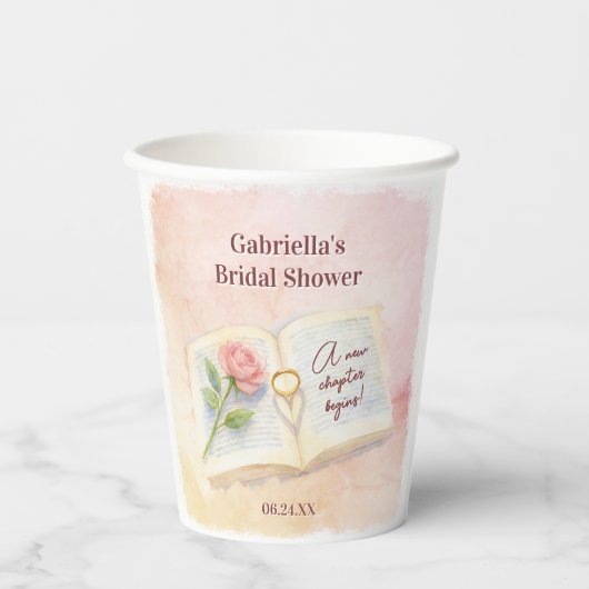 Neues Kapitel Storybook Rosa Brautparty Pappbecher (Vorderseite)