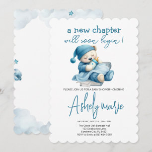 Neues Kapitel Teddy Blue Junge Babydusche Bär Einladung