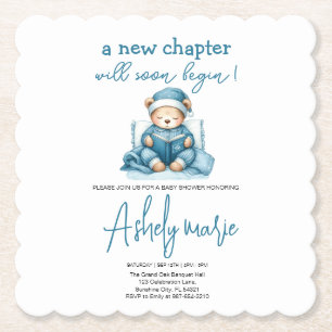 Neues Kapitel Teddy Blue Junge Babydusche Bär Untersetzer