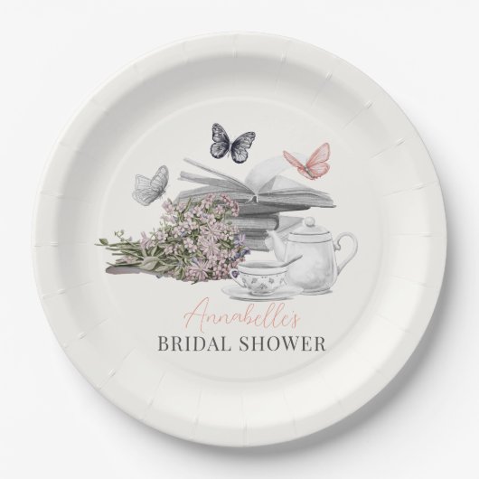 Neues Kapitel Tee Set Rosa Buch Brautparty Pappteller (Vorderseite)