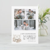 Neues Kapitel Verheiratet Frohe Winterschneeflocke Feiertagskarte (Stehend Vorderseite)