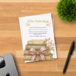 Neues Kapitel wartet auf Pink Bow Baby Dusche Acryleinladungen