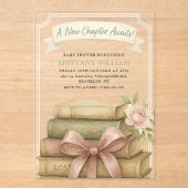 Neues Kapitel wartet auf Pink Bow Baby Dusche Acryleinladungen (Vorderseite)