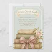 Neues Kapitel wartet auf Pink Bow Baby Dusche Einladung (Vorderseite)
