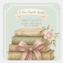 Neues Kapitel wartet auf Pink Bow Baby Dusche Quadratischer Aufkleber