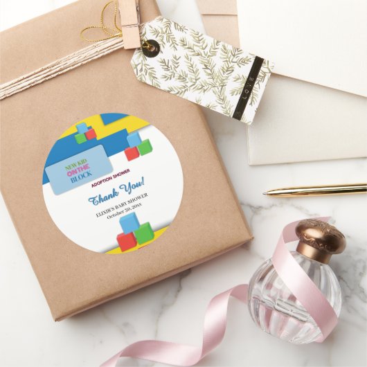 Neues Kind auf der Adoption Blockfoster Kinderdusc Runder Aufkleber (Schenken)