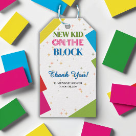 Neues Kind auf der Blockfarbendusche Geschenkanhänger