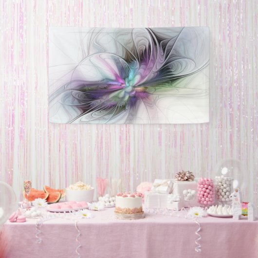 Neues Leben, buntes Abstraktes Fraktal Kunstfantas Banner (Party)