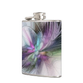 Neues Leben, buntes Abstraktes Fraktal Kunstfantas Flachmann (Links)