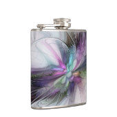 Neues Leben, buntes Abstraktes Fraktal Kunstfantas Flachmann (Rechts)