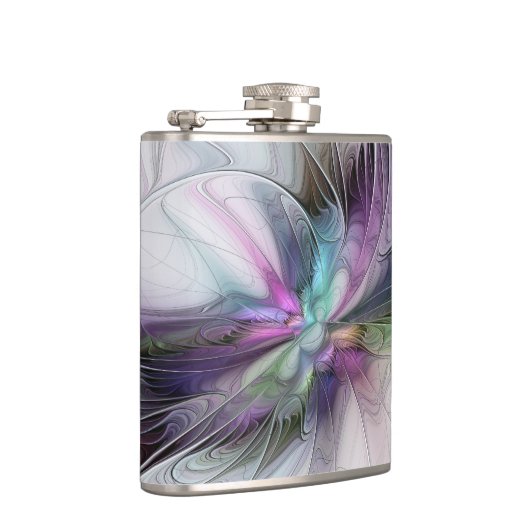 Neues Leben, buntes Abstraktes Fraktal Kunstfantas Flachmann (Rechts)