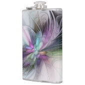 Neues Leben, buntes Abstraktes Fraktal Kunstfantas Flachmann (Links)