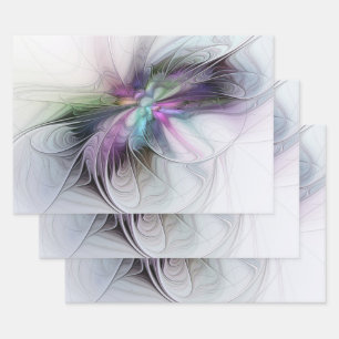 Neues Leben, buntes Abstraktes Fraktal Kunstfantas Geschenkpapier Set