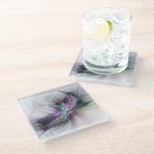 Neues Leben, buntes Abstraktes Fraktal Kunstfantas Glasuntersetzer (Schrägansicht)