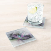 Neues Leben, buntes Abstraktes Fraktal Kunstfantas Glasuntersetzer (Schrägansicht)