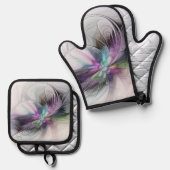 Neues Leben, buntes Abstraktes Fraktal Kunstfantas Ofenhandschuh & Topflappen-Set (Vorderseite/Rückseite)