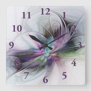 Neues Leben, buntes Abstraktes Fraktal Kunstfantas Quadratische Wanduhr