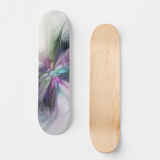 Neues Leben, buntes Abstraktes Fraktal Kunstfantas Skateboard (Vorderseite)