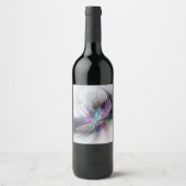 Neues Leben, buntes Abstraktes Fraktal Kunstfantas Weinetikett (Vorderseite)